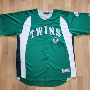 Genuine Merchandise Green and White Twins Men's Baseball Jersey